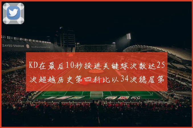 KD在最后10秒投进关键球次数达25次超越历史第四科比以34次稳居第一
